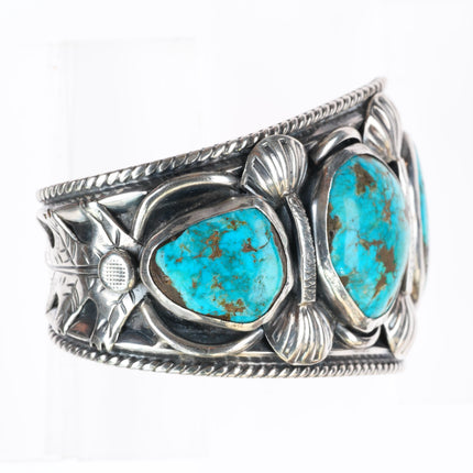 7.1" Big vintage JB Navajo sterling silver turquoise cuff bracelet