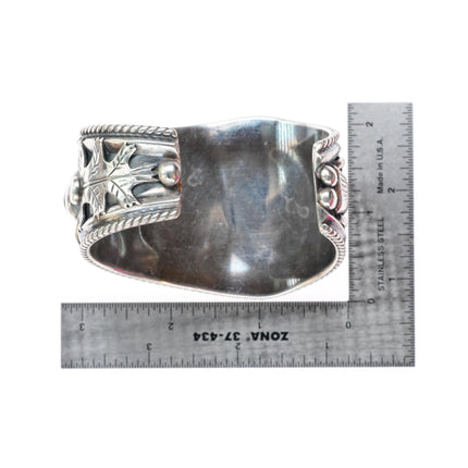 7.1" Big vintage JB Navajo sterling silver turquoise cuff bracelet