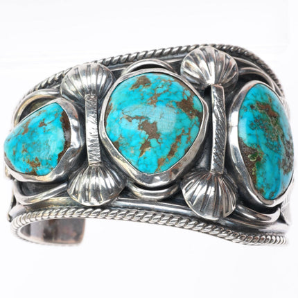 7.1" Big vintage JB Navajo sterling silver turquoise cuff bracelet