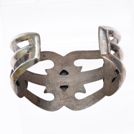 6.4" vintage Zuni carved turquoise leaves cast sterling silver cuff bracelet