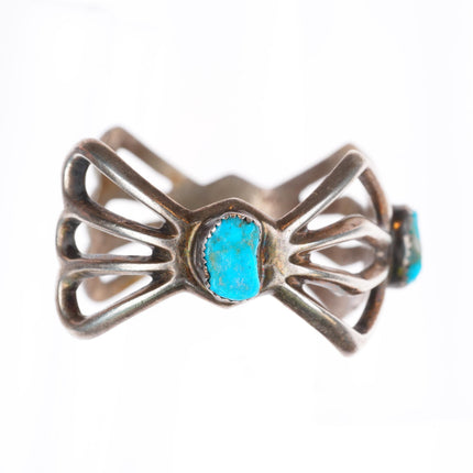 6.6" vintage Navajo cast sterling silver spiderweb cuff bracelet w/turquoise