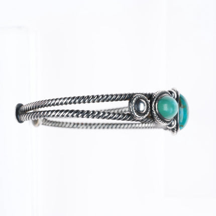 6.4" c1930's Navajo twisted wire 3 stone turquoise cuff bracelet sterling silver