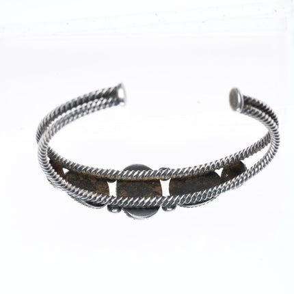 6.4" c1930's Navajo twisted wire 3 stone turquoise cuff bracelet sterling silver