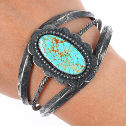6.5" 1930's-40's Navajo carinated sterling silver #8 Turquoise cuff bracelet