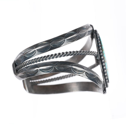 6.5" 1930's-40's Navajo carinated sterling silver #8 Turquoise cuff bracelet