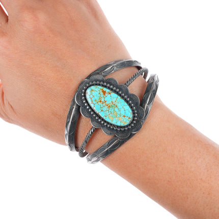 6.5" 1930's-40's Navajo carinated sterling silver #8 Turquoise cuff bracelet