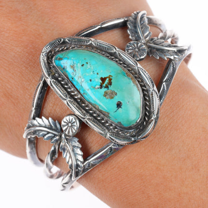 6.3" vintage WM Navajo carinated sterling silver turquoise cuff bracelet