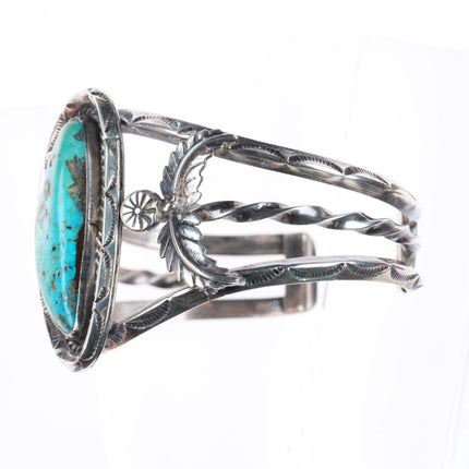 6.3" vintage WM Navajo carinated sterling silver turquoise cuff bracelet