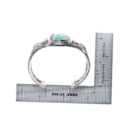6.3" vintage WM Navajo carinated sterling silver turquoise cuff bracelet