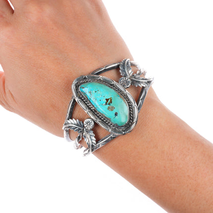 6.3" vintage WM Navajo carinated sterling silver turquoise cuff bracelet