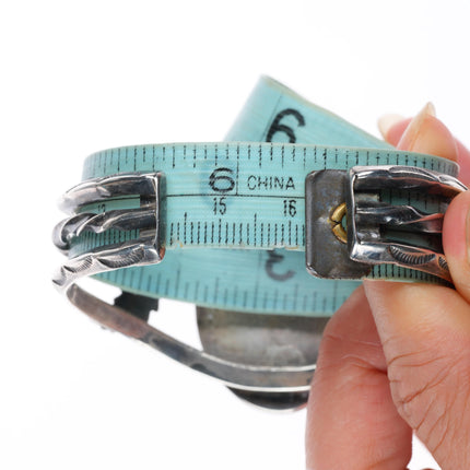 6.3" vintage WM Navajo carinated sterling silver turquoise cuff bracelet