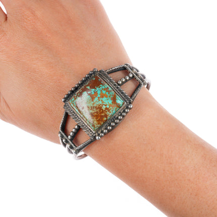 6.25" c1940's Navajo Red Web Kingman turquoise sterling silver cuff bracelet
