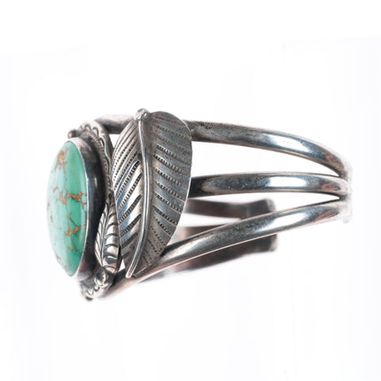 6.6" Vintage Navajo sterling silver spiderweb turquoise cuff bracelet