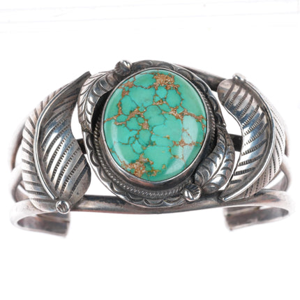 6.6" Vintage Navajo sterling silver spiderweb turquoise cuff bracelet