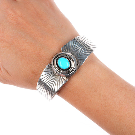 6.7" Clarence Bailon Santo Domingo sterling silver turquoise cuff bracelet
