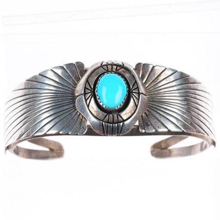 6.7" Clarence Bailon Santo Domingo sterling silver turquoise cuff bracelet