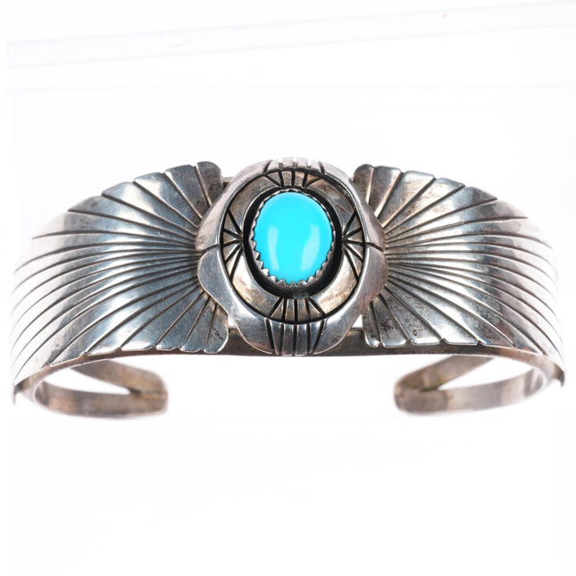 6.7" Clarence Bailon Santo Domingo sterling silver turquoise cuff bracelet
