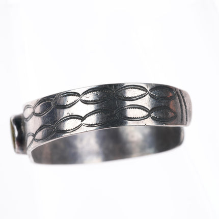 6.9" c1920's-30's Navajo ingot silver stamped cuff bracelet with green turquoise