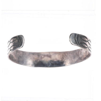 6.9" c1920's-30's Navajo ingot silver stamped cuff bracelet with green turquoise