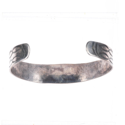 6.9" c1920's-30's Navajo ingot silver stamped cuff bracelet with green turquoise