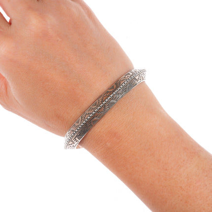 6.3" Willie Shaw Navajo stamped heavy carinated sterling silver cuff bracelet