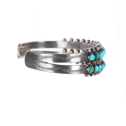 6.4" c1940 vintage Zuni 2 row snake eye turquoise sterling silver cuff bracelet
