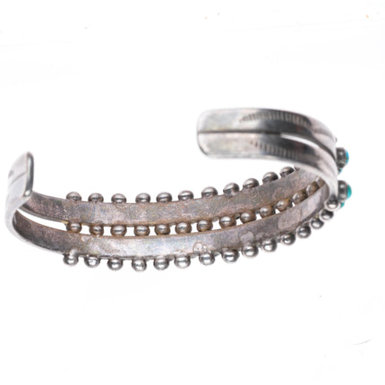 6.4" c1940 vintage Zuni 2 row snake eye turquoise sterling silver cuff bracelet