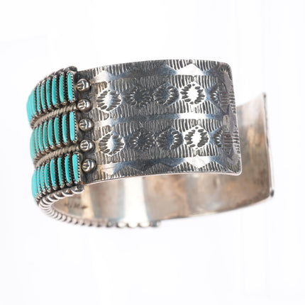 6.25" Cal Eustace Zuni sterling silver 3 row needlepoint turquoise cuff bracelet