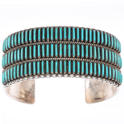 6.25" Cal Eustace Zuni sterling silver 3 row needlepoint turquoise cuff bracelet