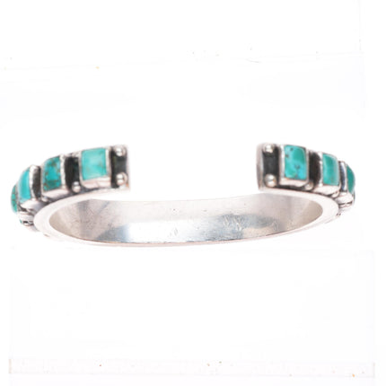 6" v1940's Vintage Navajo square cut turquoise row cuff bracelet sterling silver