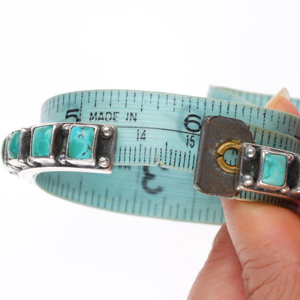 6" v1940's Vintage Navajo square cut turquoise row cuff bracelet sterling silver