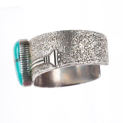 6.3" Henry Mariano Navajo sterling silver Yei cuff bracelet with nice turquoise