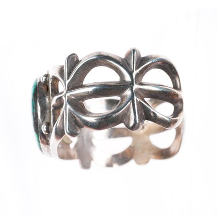 6.7" c1950 vintage Navajo sterling silver cast cuff bracelet with nice turquoise