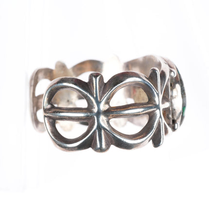 6.7" c1950 vintage Navajo sterling silver cast cuff bracelet with nice turquoise