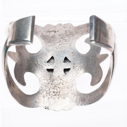 6.5" Large vintage Navajo cast sterling silver turquoise cuff bracelet