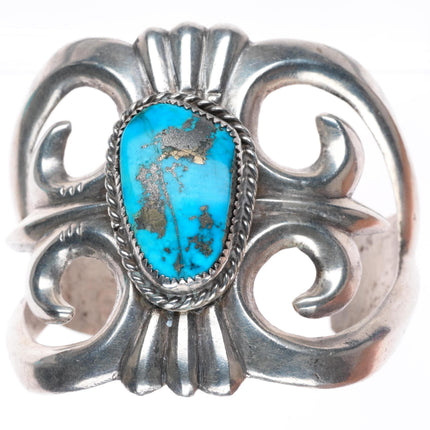 6.5" Large vintage Navajo cast sterling silver turquoise cuff bracelet