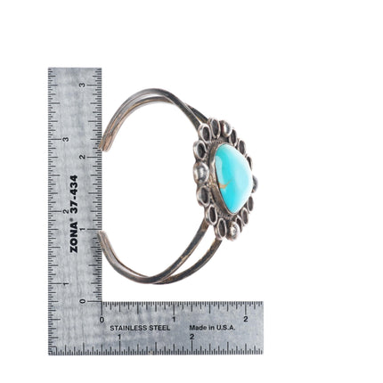 6.5" Vintage Navajo sterling silver large turquoise stone cuff bracelet