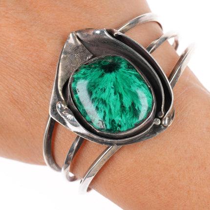 6.25" Lomahaftewa Hopi sterling silver modernist malachite cuff bracelet