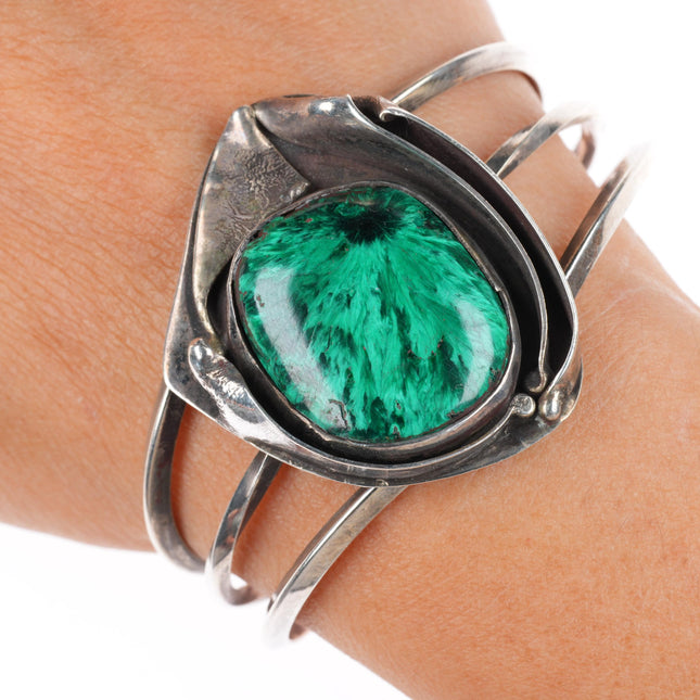 6.25" Lomahaftewa Hopi sterling silver modernist malachite cuff bracelet