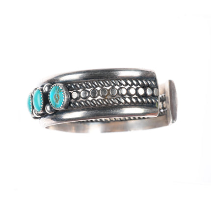 7.3" Heavy vintage Navajo sterling silver turquoise row cuff bracelet