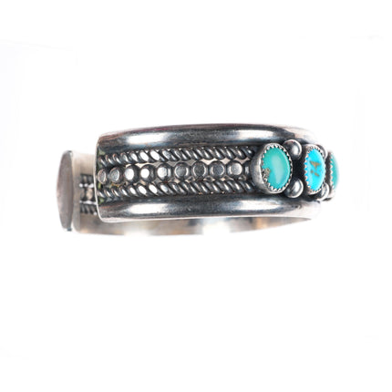 7.3" Heavy vintage Navajo sterling silver turquoise row cuff bracelet
