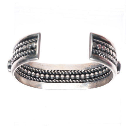 7.3" Heavy vintage Navajo sterling silver turquoise row cuff bracelet