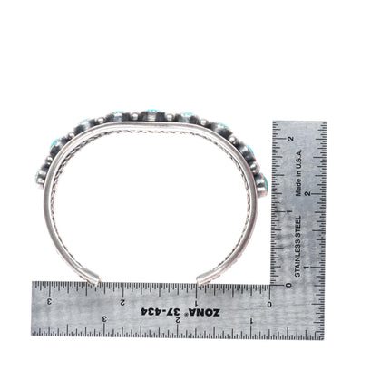 7.3" Heavy vintage Navajo sterling silver turquoise row cuff bracelet