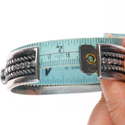 7.3" Heavy vintage Navajo sterling silver turquoise row cuff bracelet
