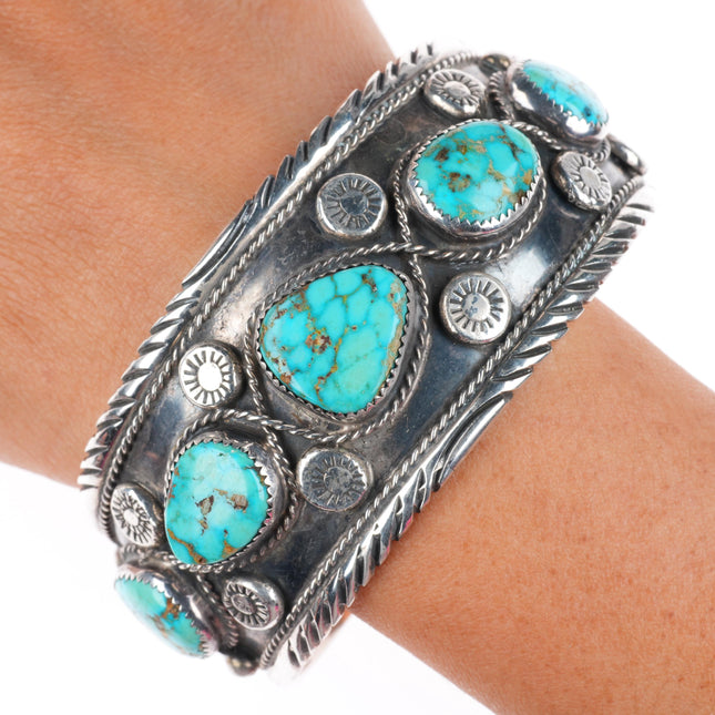 8" Vintage Navajo sterling silver High grade waterweb turquoise cuff bracelet
