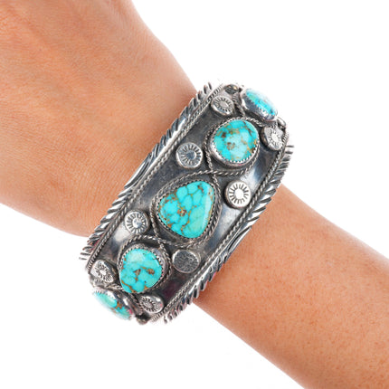 8" Vintage Navajo sterling silver High grade waterweb turquoise cuff bracelet