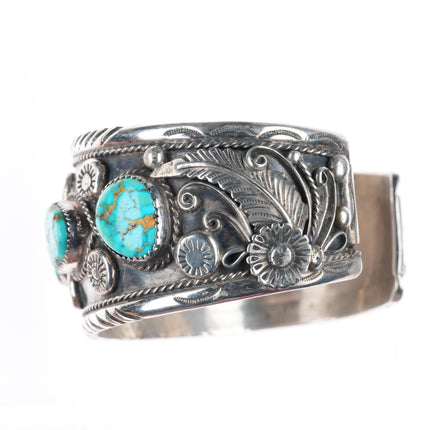 8" Vintage Navajo sterling silver High grade waterweb turquoise cuff bracelet