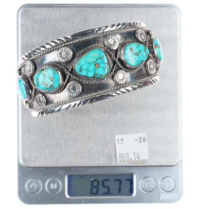 8" Vintage Navajo sterling silver High grade waterweb turquoise cuff bracelet