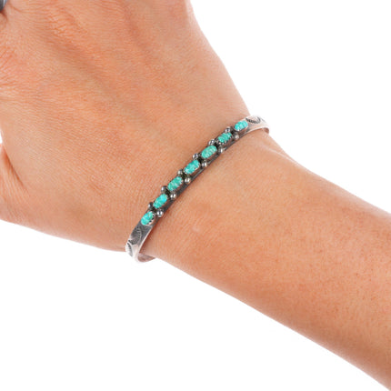 6.5" 1940's-50's Zuni sterling silver carved turquoise stacker row cuff bracelet