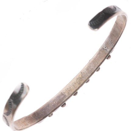 6.5" 1940's-50's Zuni sterling silver carved turquoise stacker row cuff bracelet